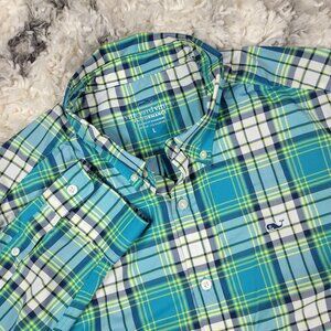 Vineyard Vines Performance Whale Shirt Men's Large Button Gingham Plaid Long